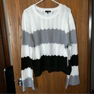 Women’s 1.State Sweater, White/Gray/Olive Size XL NWT